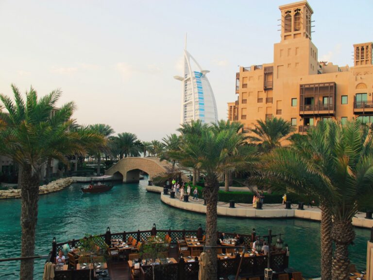 Waterside dining in Dubai near Burj Al Arab, representing the best restaurants in Dubai